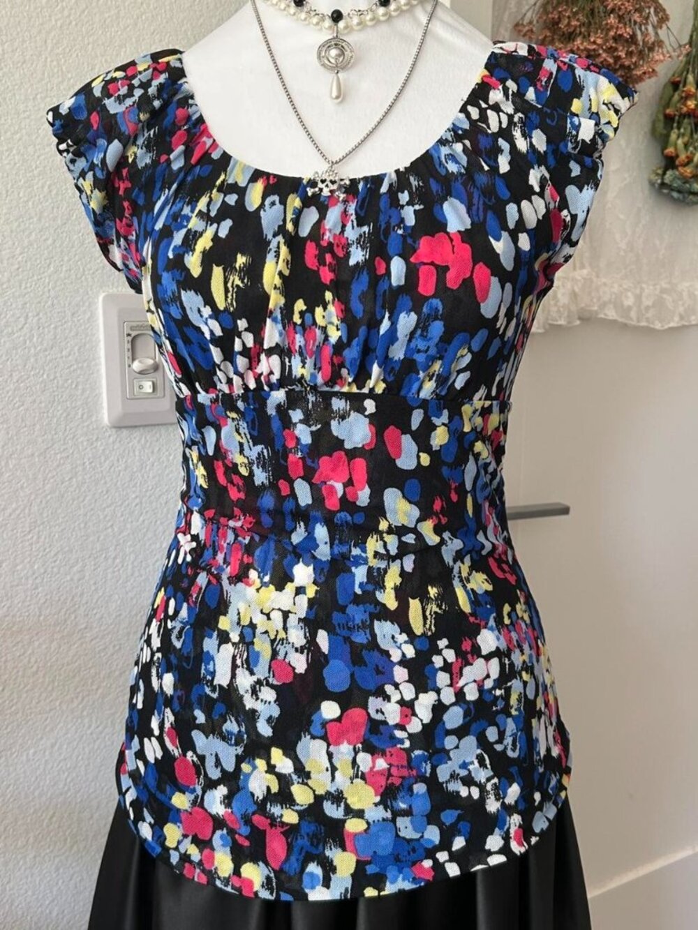 Y2K Kenneth Cole Micromesh Multicolor Cap Sleeve Top